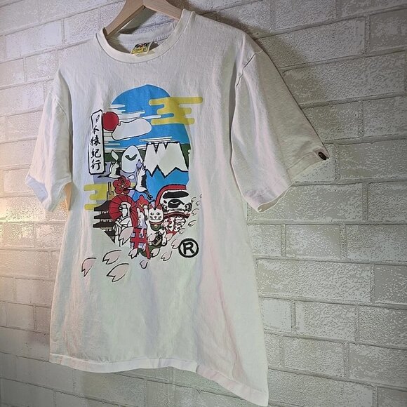 A Bathing Ape Japan Culture Lucky Cat Graphic Print WhiteT-shirt Men's Size XL - Picture 8 of 11